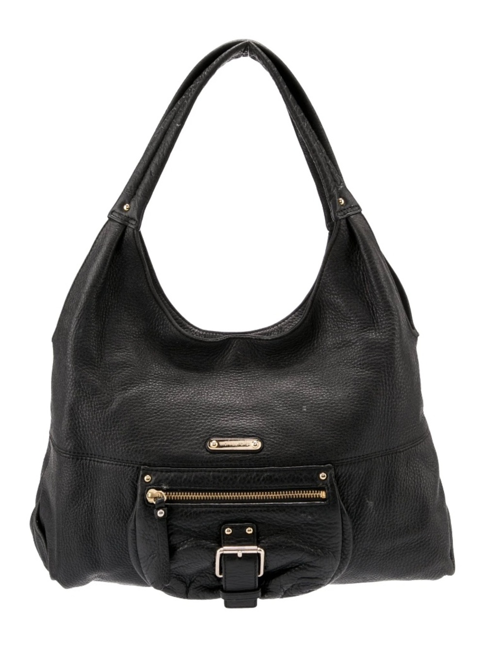 Michael Kors Austin Large Black Pebbled Leather Shoulder Hobo with Gold Hardware